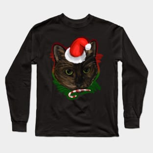 Christmas Cat (w/ Background) Long Sleeve T-Shirt